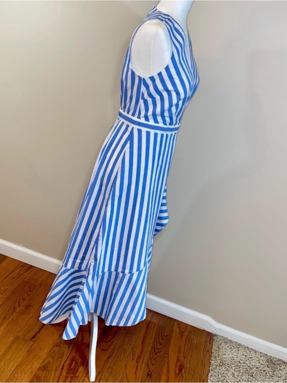 J Crew blue striped long nautical tiered faux leather wrap maxi dress, size 2 - Picture 7 of 11